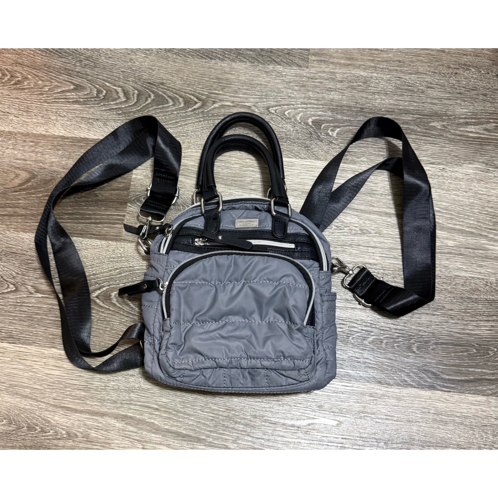 Coco Carmen Gray Quilted Nylon Convertible Backpack Crossbody Bag Streetwear